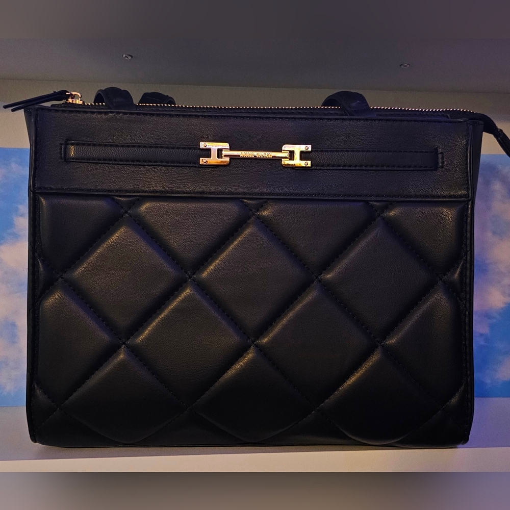 Anne Klein Quilted Tote, Black-New